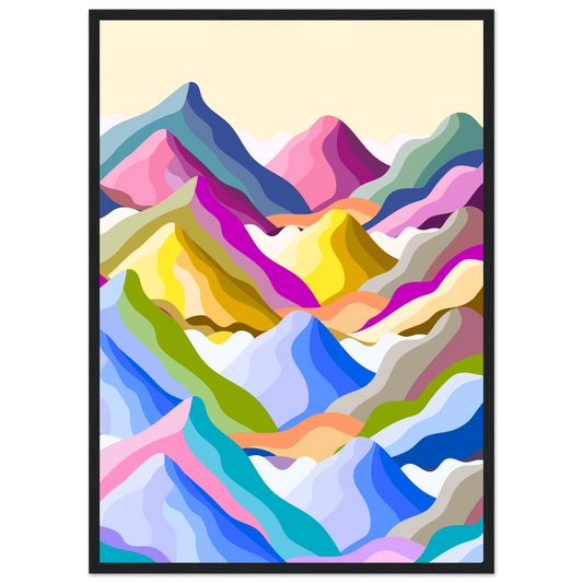 Abstract mountain peaks art print kaleidoscope ridge by anya trut in your choice of frame art print in a Wood frame size 21x29.7 cm / 8x12" affordable wall art by Art Aunty NZ
