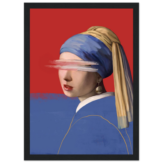 Girl with a pearl earring modern abstraction framed poster by ioana horvat in your choice of size frame color art print in a Wood frame size 21x29.7 cm / 8x12" affordable wall art by Art Aunty NZ