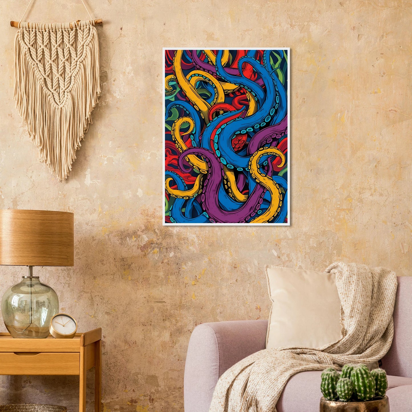 Vibrant tentacles abstract art print dynamic ocean inspired wall decor in your choice of size frame art print in a size affordable wall art by Art Aunty NZ