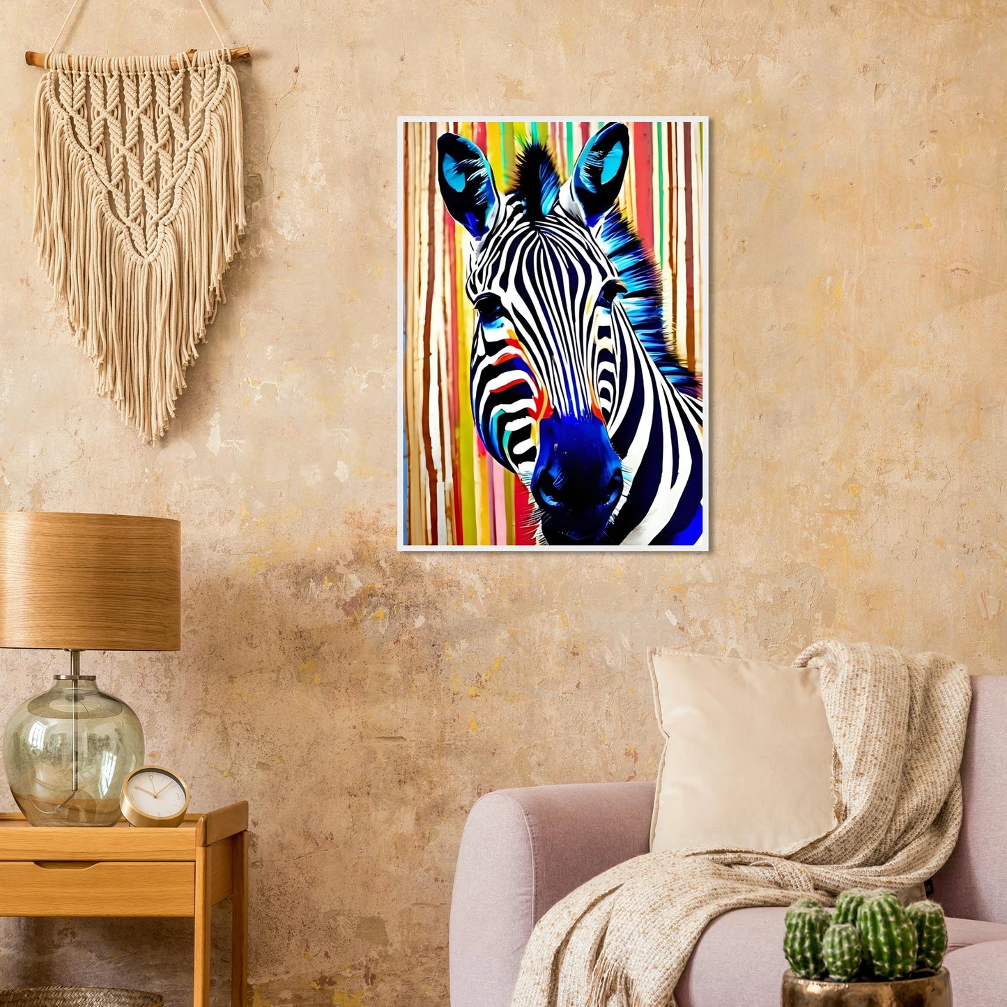 Abstract neon zebra art print electric stripes by anya trut in your choice of size and frame art print in a size affordable wall art by Art Aunty NZ