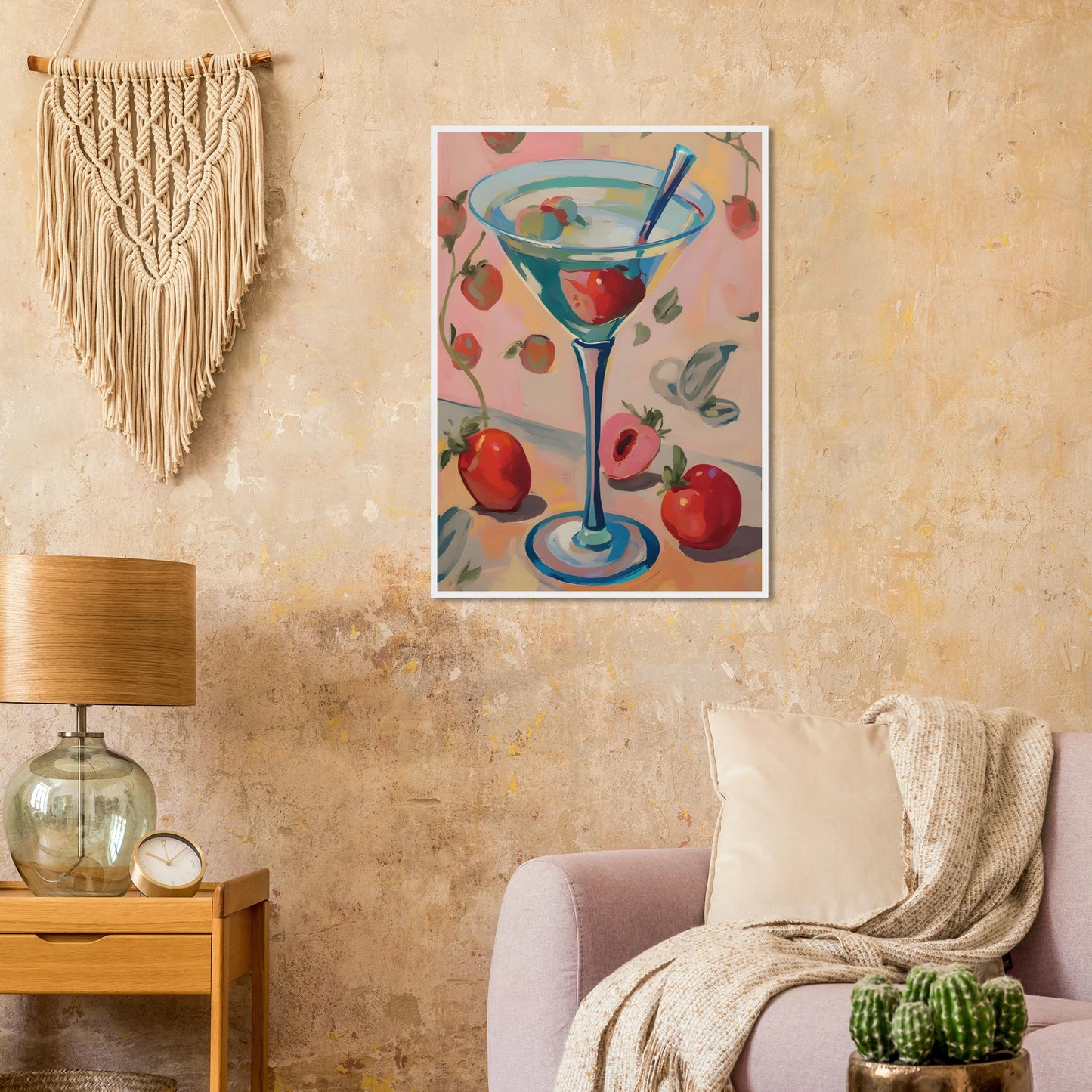 Summer bliss martini playful pop art print by anya trut vibrant wall decor in your choice of size frame art print in a size affordable wall art by Art Aunty NZ