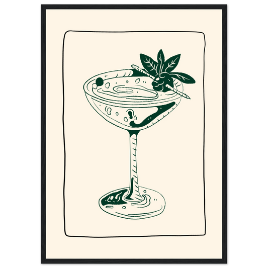 Evening elixir cocktail art print by anya trut choose your size and frame for effortless style art print in a Wood frame size 21x29.7 cm / 8x12" affordable wall art by Art Aunty NZ