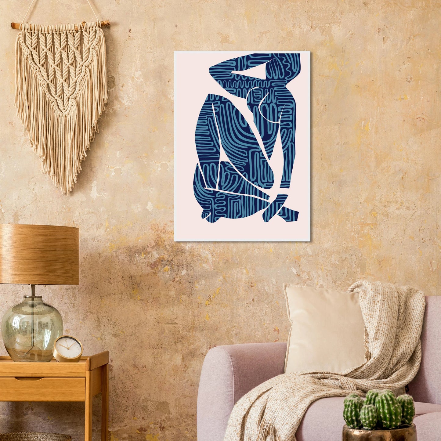 Abstract figurative blue navy art print reclining dream by ioana horvat art print in a size affordable wall art by Art Aunty NZ