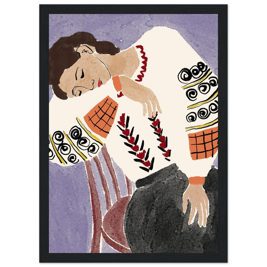 Romanian folk dreams print ioana horvat art poster in three sizes with custom frame options art print in a Wood frame size 21x29.7 cm / 8x12" affordable wall art by Art Aunty NZ