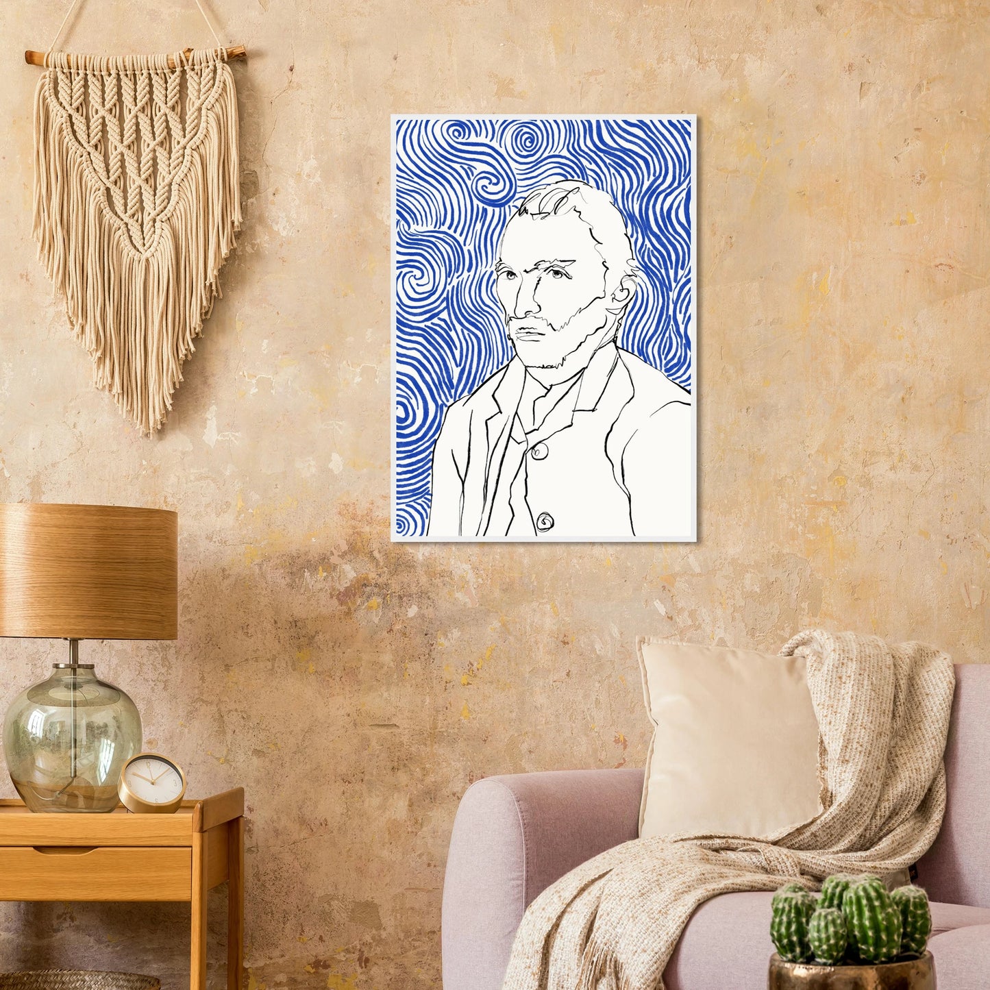 Starry night visionary framed poster iconic artist portrait with swirling blue lines by ioana horvat art print in a size affordable wall art by Art Aunty NZ