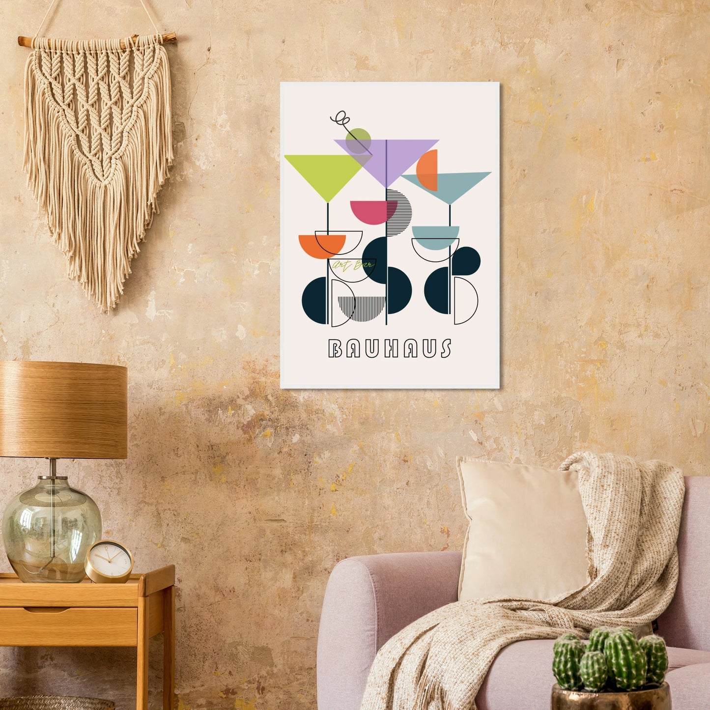 Bauhaus art bar cocktail abstract wall art print a modern geometric statement piece in your choice of frame and size art print in a size affordable wall art by Art Aunty NZ