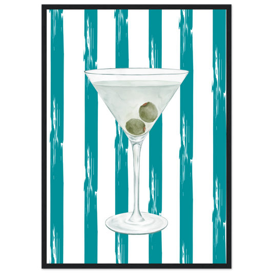 Martini chic art print stylish cocktail wall decor in your choice of size frame art print in a Wood frame size 21x29.7 cm / 8x12" affordable wall art by Art Aunty NZ