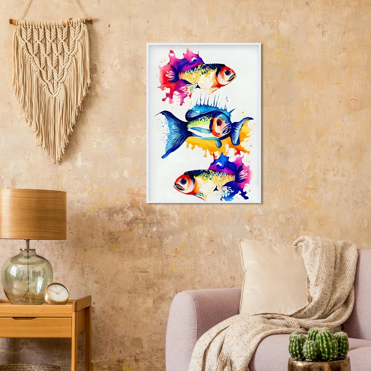 Abstract aquatic flow vibrant fish art print splash of color for your space choose your size frame art print in a size affordable wall art by Art Aunty NZ