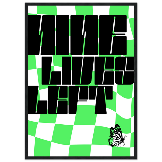 Nine lives left psychedelic pop art print by anya trut choose your size frame art print in a Wood frame size 21x29.7 cm / 8x12" affordable wall art by Art Aunty NZ