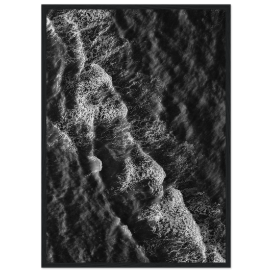 Oceanic echoes black white wave art print by anya trut choose your size frame art print in a Wood frame size 21x29.7 cm / 8x12" affordable wall art by Art Aunty NZ