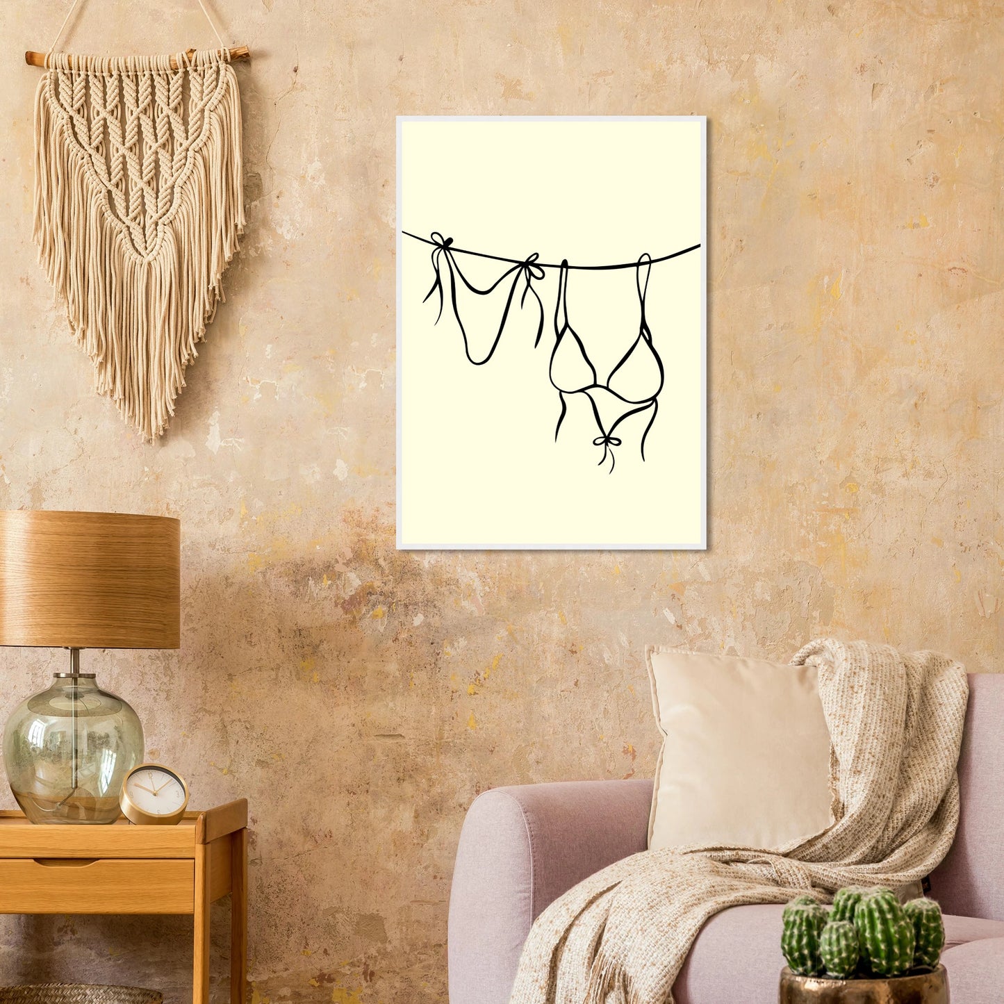 Bikini line art print minimalist swimwear wall art by anya trut available in multiple sizes and frame styles art print in a size affordable wall art by Art Aunty NZ
