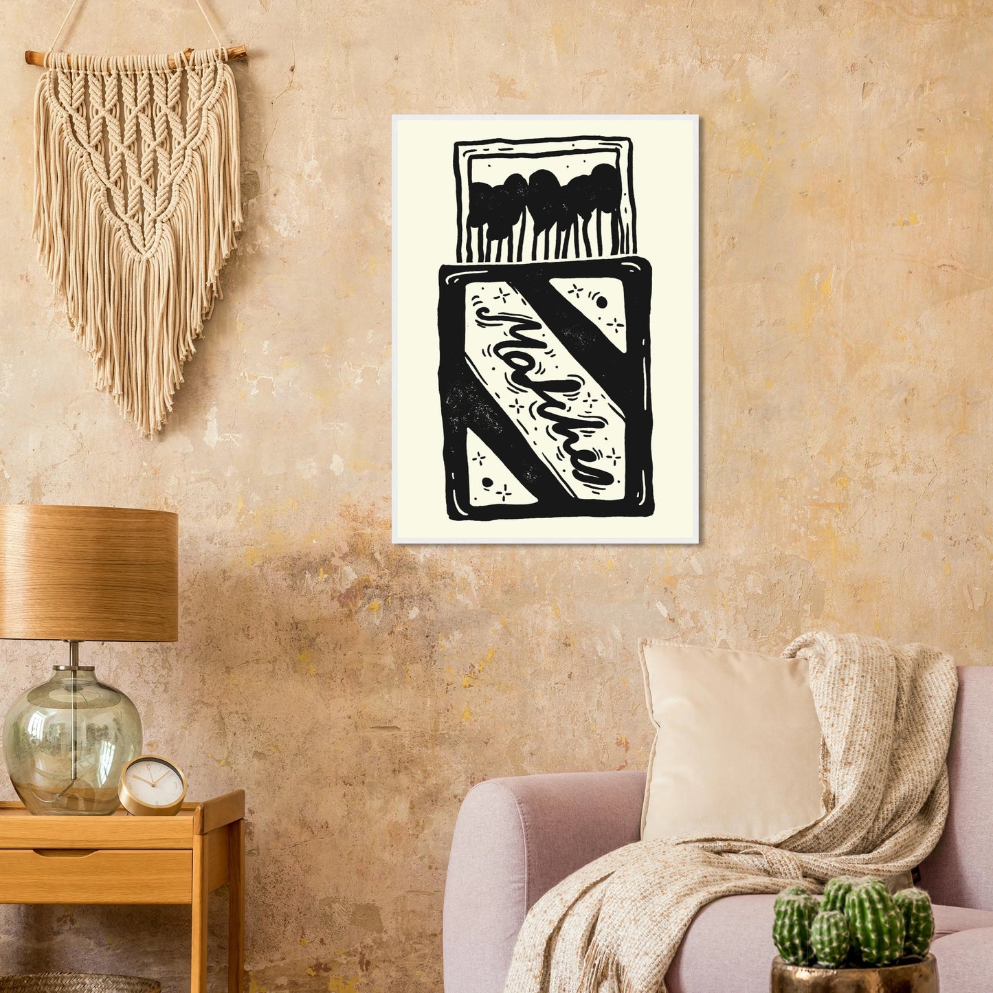 Charming match linocut art print by anya trut black white abstract home decor art print in a size affordable wall art by Art Aunty NZ