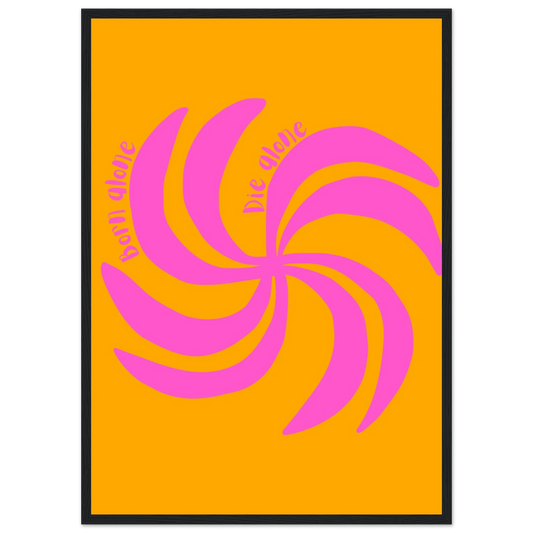 Born alone die alone swirl art print vibrant pink orange abstract wall decor in your choice of size frame art print in a Wood frame size 21x29.7 cm / 8x12" affordable wall art by Art Aunty NZ