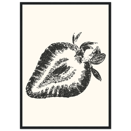 Strawberry pointillism print modern farmhouse wall art in your choice of size frame art print in a Wood frame size 21x29.7 cm / 8x12" affordable wall art by Art Aunty NZ