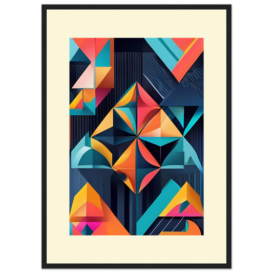 Abstract geometric kaleidoscope print by anya trut vibrant modern wall art in your choice of size frame art print in a Wood frame size 21x29.7 cm / 8x12" affordable wall art by Art Aunty NZ
