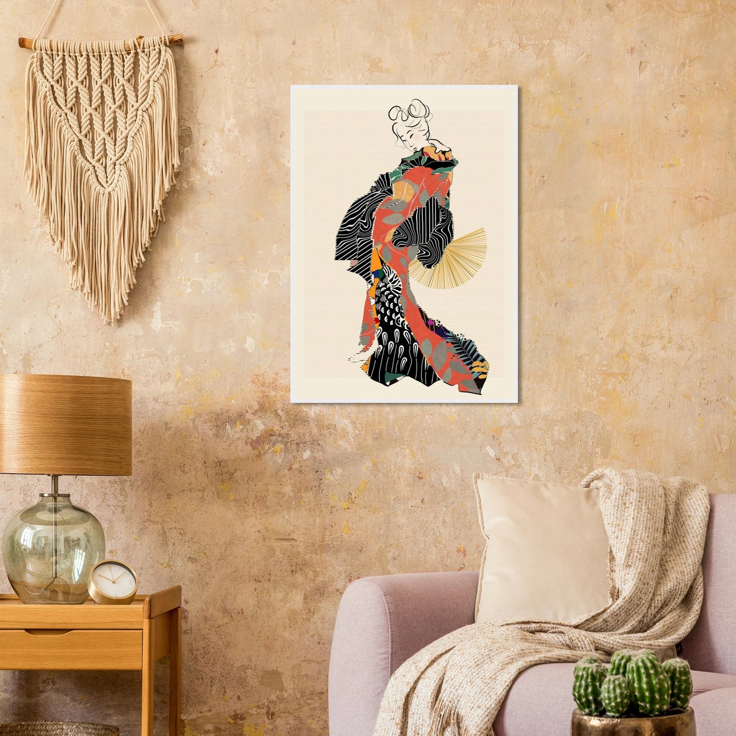 Abstract kimono geisha art print by ioana horvat vibrant patterns elegant style various sizes frames art print in a size affordable wall art by Art Aunty NZ