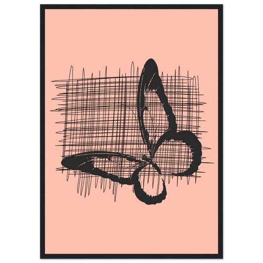Abstract composition in black and pink by anya trut modern fine art print in your choice of frame art print in a Wood frame size 21x29.7 cm / 8x12" affordable wall art by Art Aunty NZ