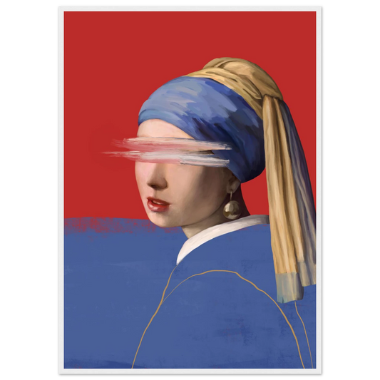 Girl with a pearl earring modern abstraction framed poster by ioana horvat in your choice of size frame color art print in a White frame size 21x29.7 cm / 8x12" affordable wall art by Art Aunty NZ