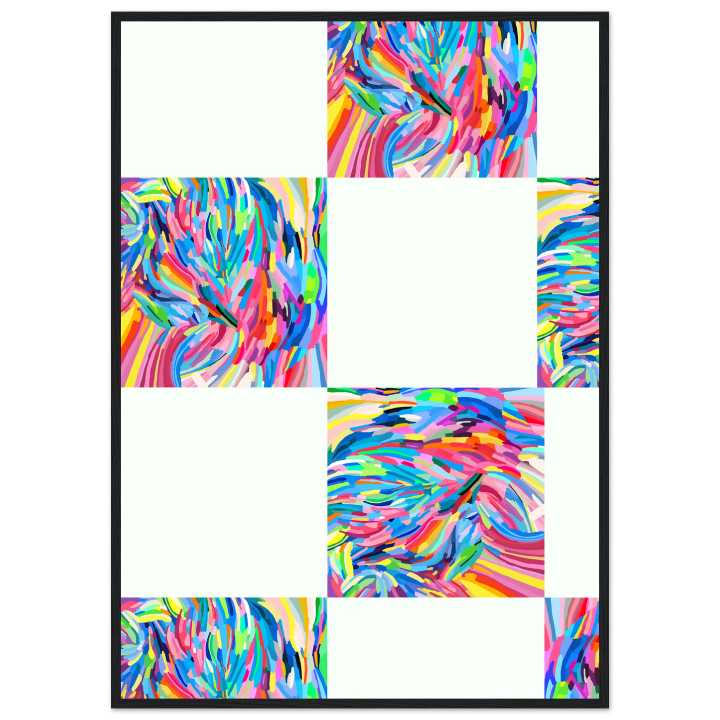 Abstract color art print vibrant swirls expressive hues framed artwork in your choice of style art print in a Black frame size A2 (42 x 59.4  cm) affordable wall art by Art Aunty NZ