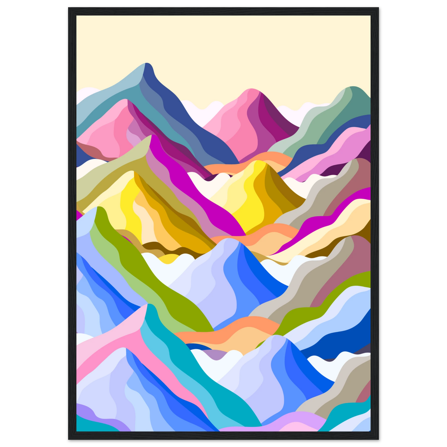 Abstract mountain peaks art print kaleidoscope ridge by anya trut in your choice of frame art print in a Wood frame size 21x29.7 cm / 8x12" affordable wall art by Art Aunty NZ