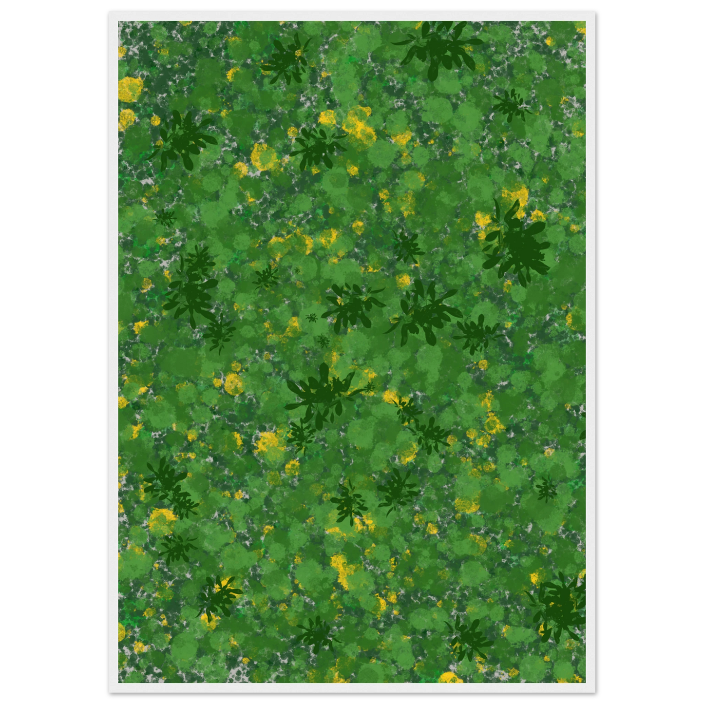 Abstract foliage reverie vibrant green yellow art print by anya trut choose your size frame art print in a White frame size 21x29.7 cm / 8x12" affordable wall art by Art Aunty NZ