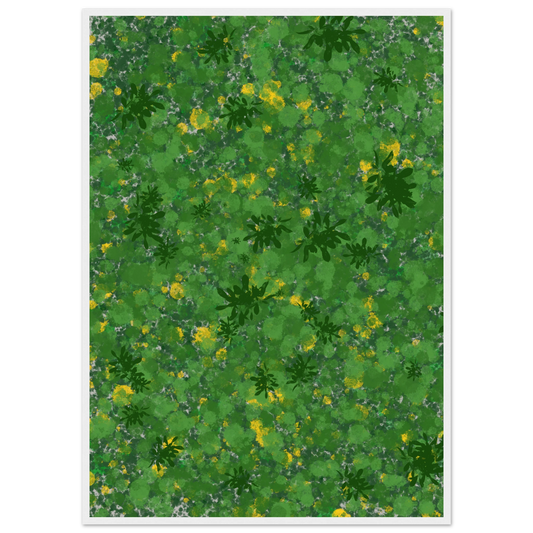 Abstract foliage reverie vibrant green yellow art print by anya trut choose your size frame art print in a White frame size 21x29.7 cm / 8x12" affordable wall art by Art Aunty NZ