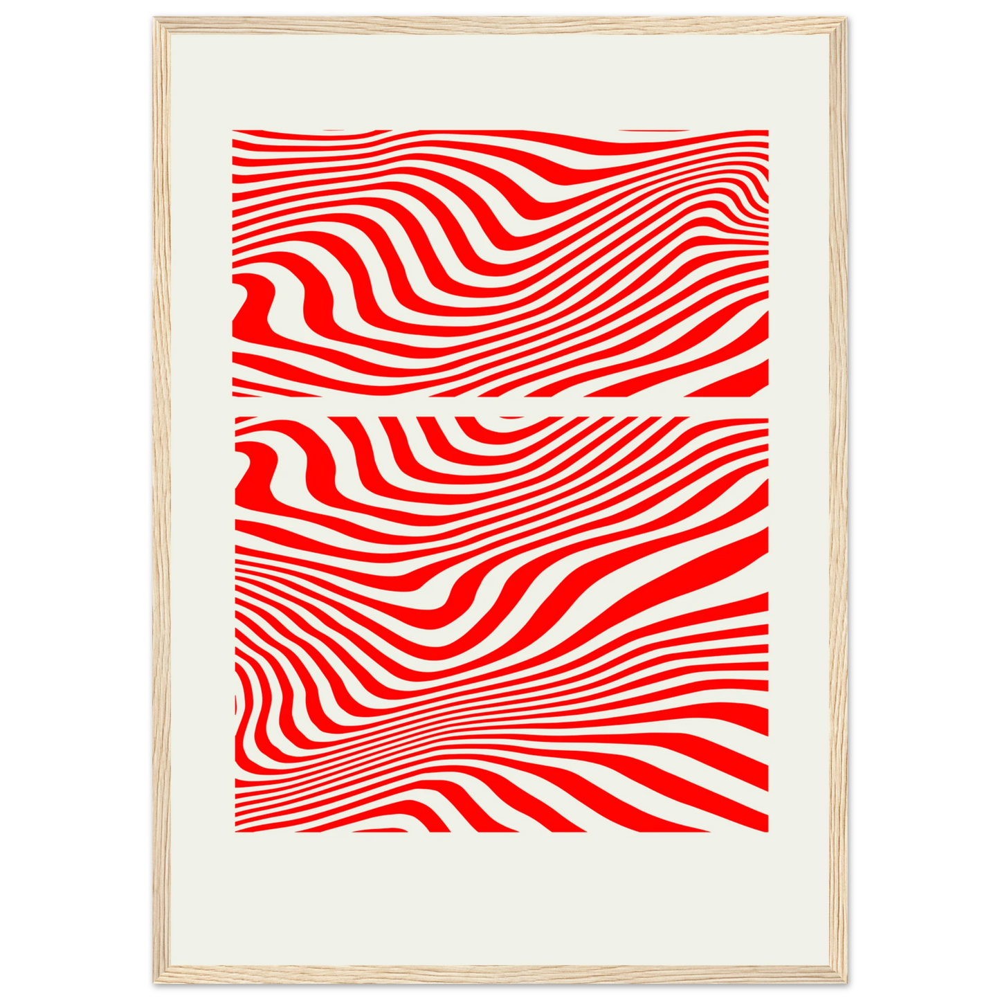 Psychedelic red white waves abstract print hypnotic rhythm framed poster in multiple sizes frame colors art print in a White frame size A1 (59.4 x 84.1  cm) affordable wall art by Art Aunty NZ