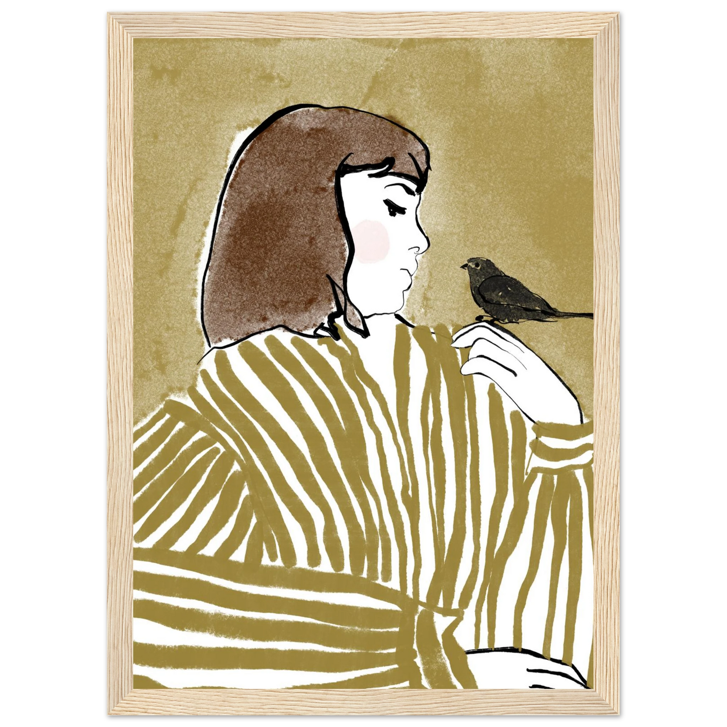 Whispering bird elegant profile art print by ioana horvat custom sizes frames art print in a Black frame size A2 (42 x 59.4  cm) affordable wall art by Art Aunty NZ