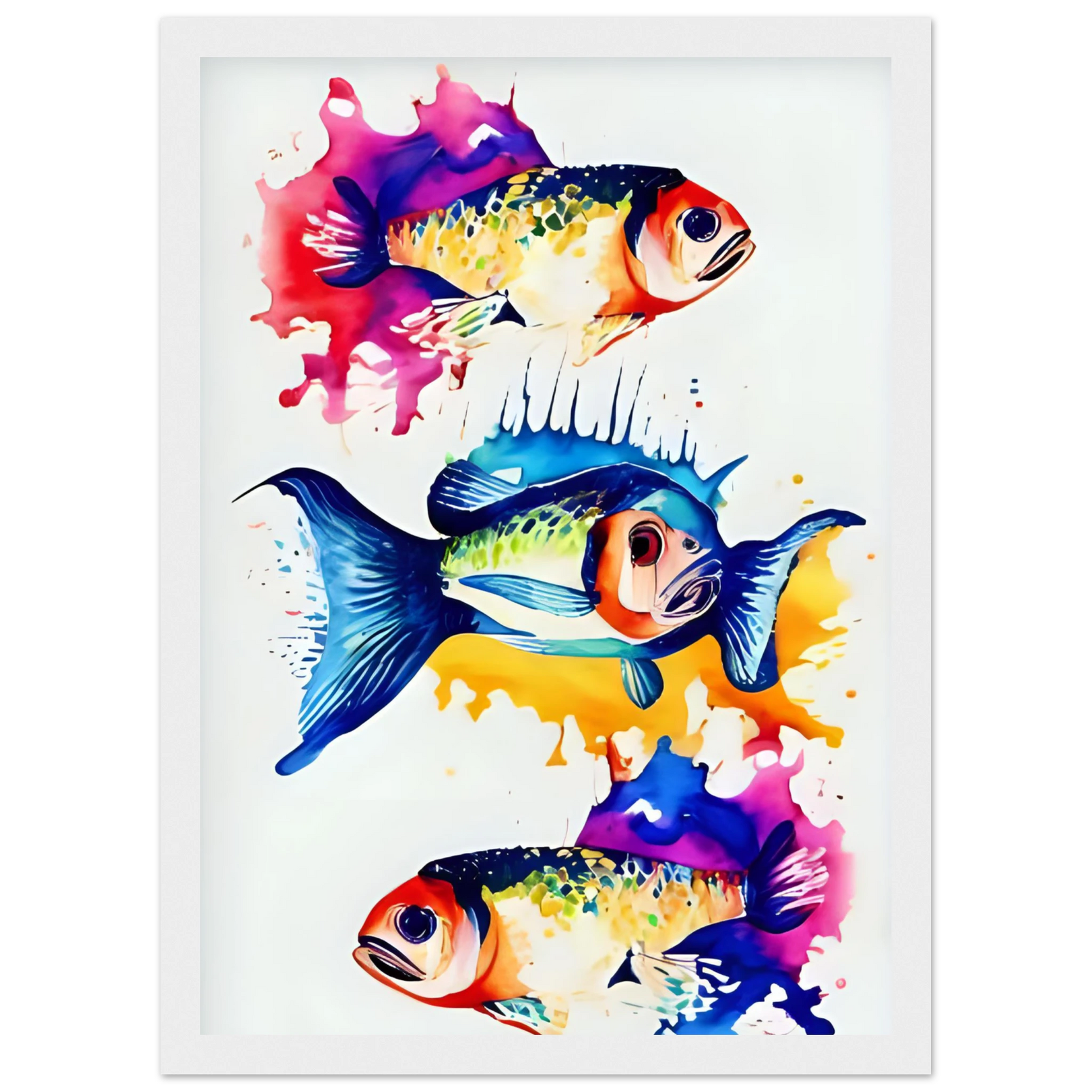 Abstract aquatic flow vibrant fish art print splash of color for your space choose your size frame art print in a Wood frame size A1 (59.4 x 84.1  cm) affordable wall art by Art Aunty NZ