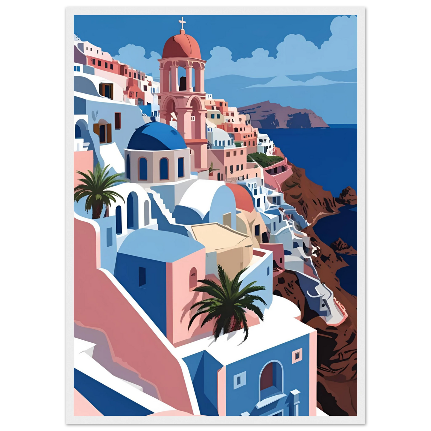 Santorini serenity art print coastal greece inspired decor by anya trut choose your size frame art print in a Wood frame size A2 (42 x 59.4  cm) affordable wall art by Art Aunty NZ