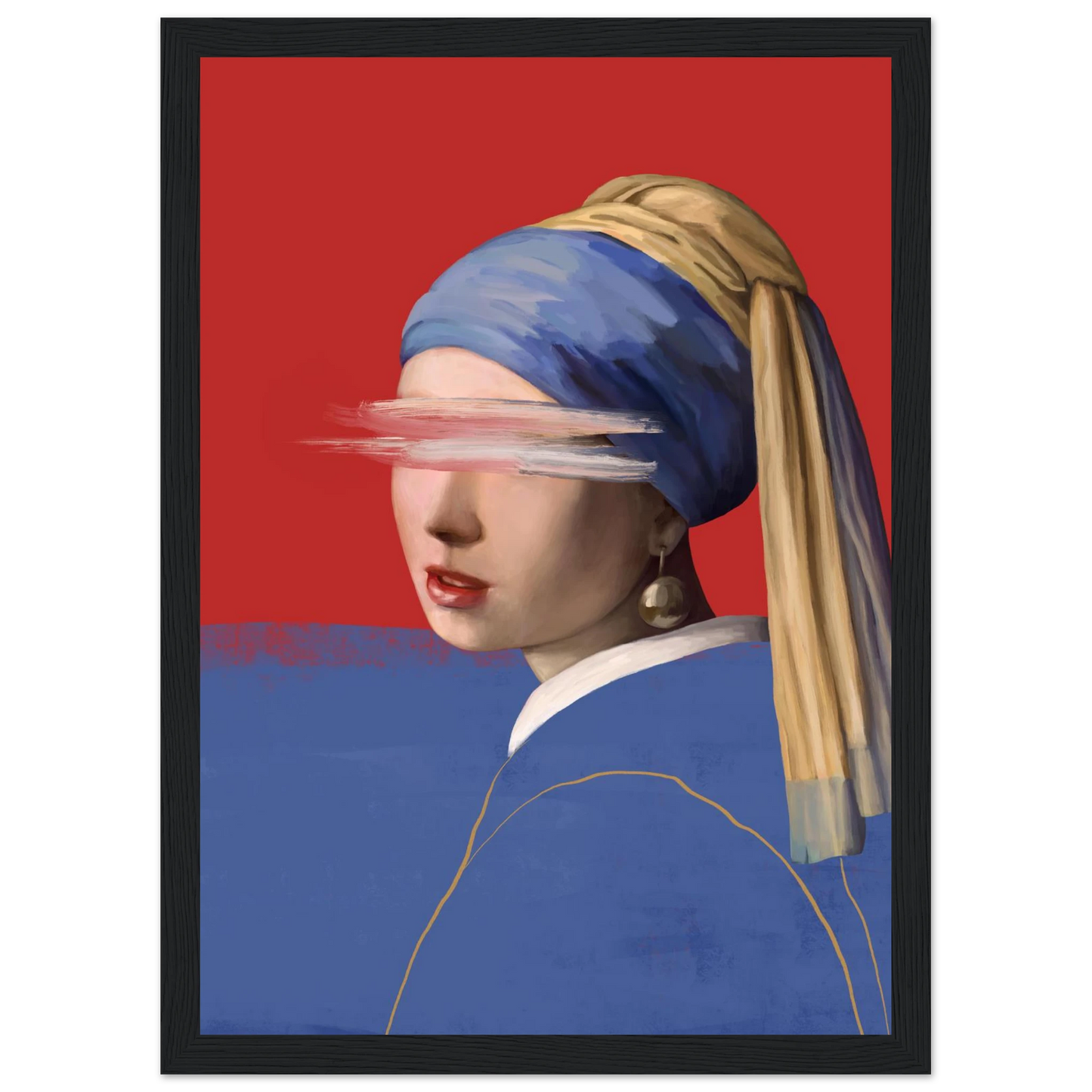 Girl with a pearl earring modern abstraction framed poster by ioana horvat in your choice of size frame color art print in a Wood frame size 21x29.7 cm / 8x12" affordable wall art by Art Aunty NZ
