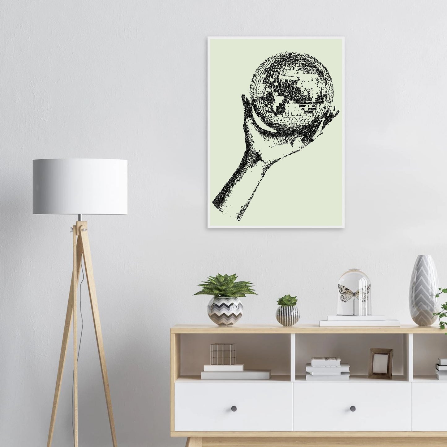 Digital disco ball hand global vision framed poster choose your size frame art print in a  size  affordable wall art by Art Aunty NZ