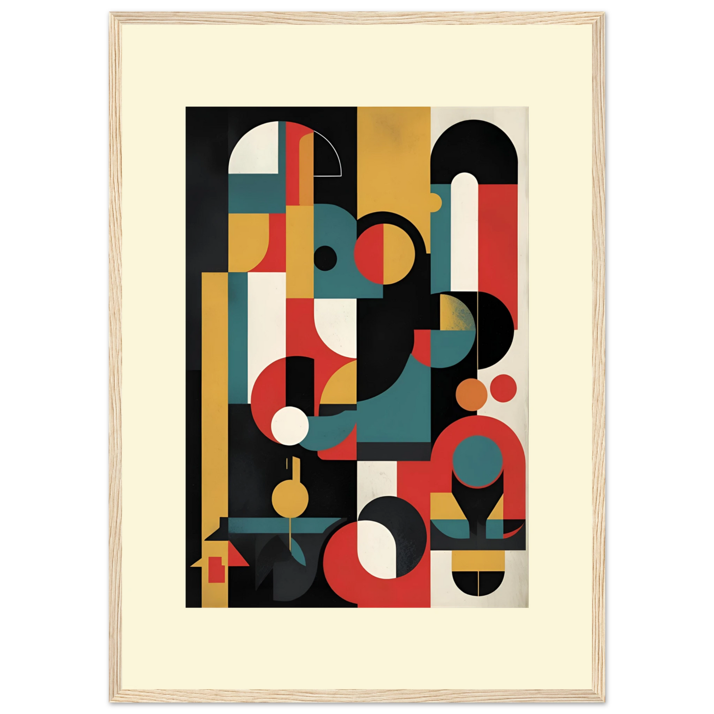 Vibrant abstract geometry framed art print by anya trut modern bauhaus style wall decor art print in a White frame size A1 (59.4 x 84.1  cm) affordable wall art by Art Aunty NZ