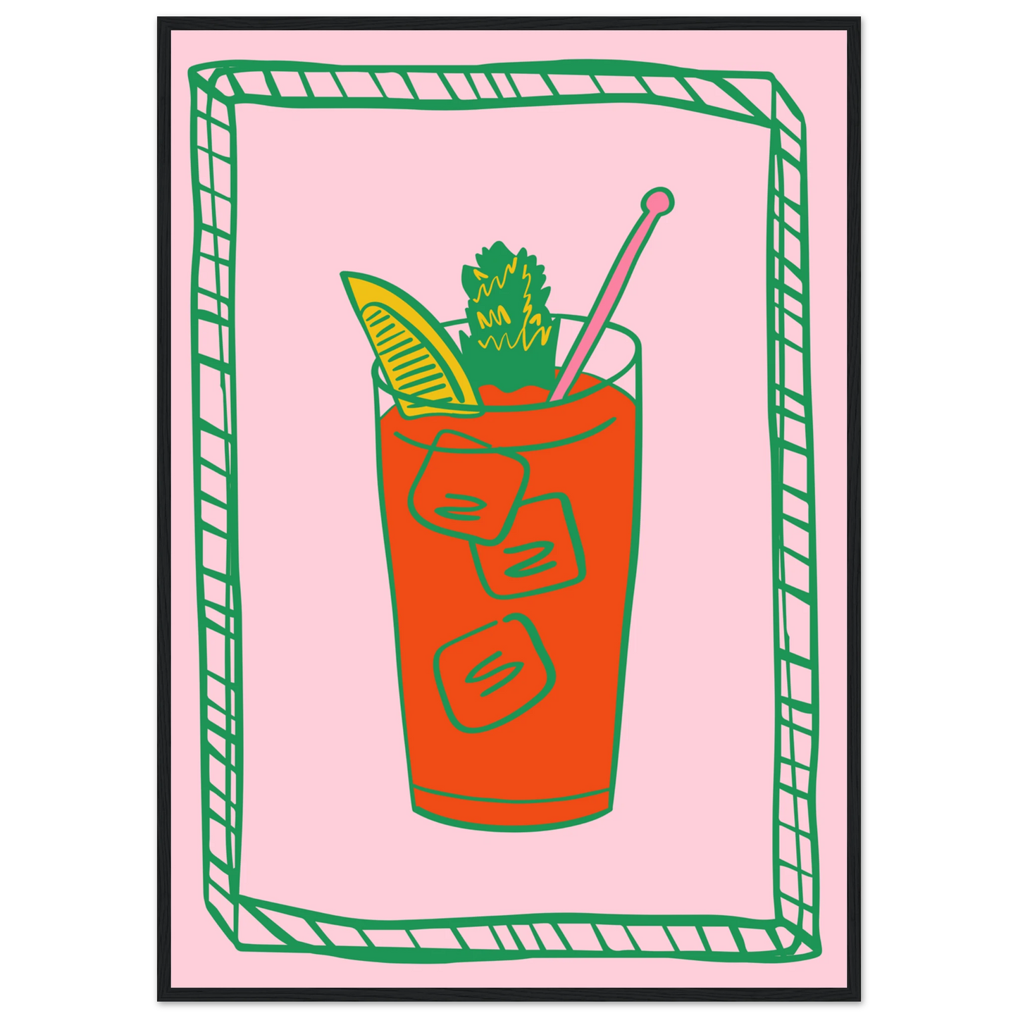 Aperitif pop art print vibrant cocktail illustration in your choice of size frame art print in a Black frame size A2 (42 x 59.4  cm) affordable wall art by Art Aunty NZ