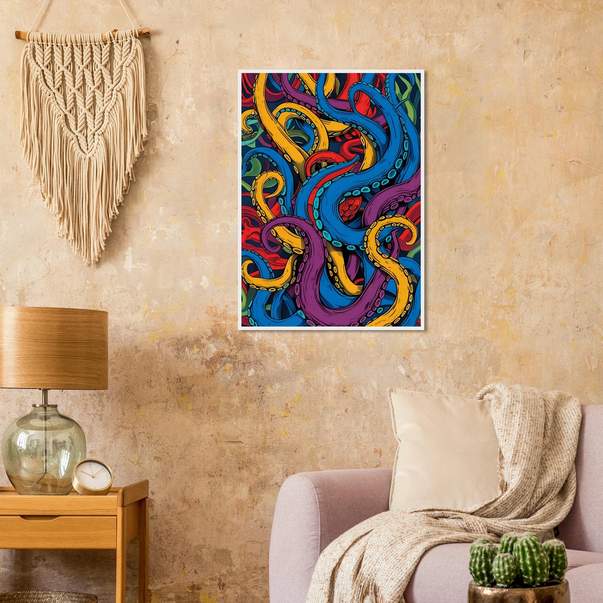 Vibrant tentacles abstract art print dynamic ocean inspired wall decor in your choice of size frame art print in a  size  affordable wall art by Art Aunty NZ