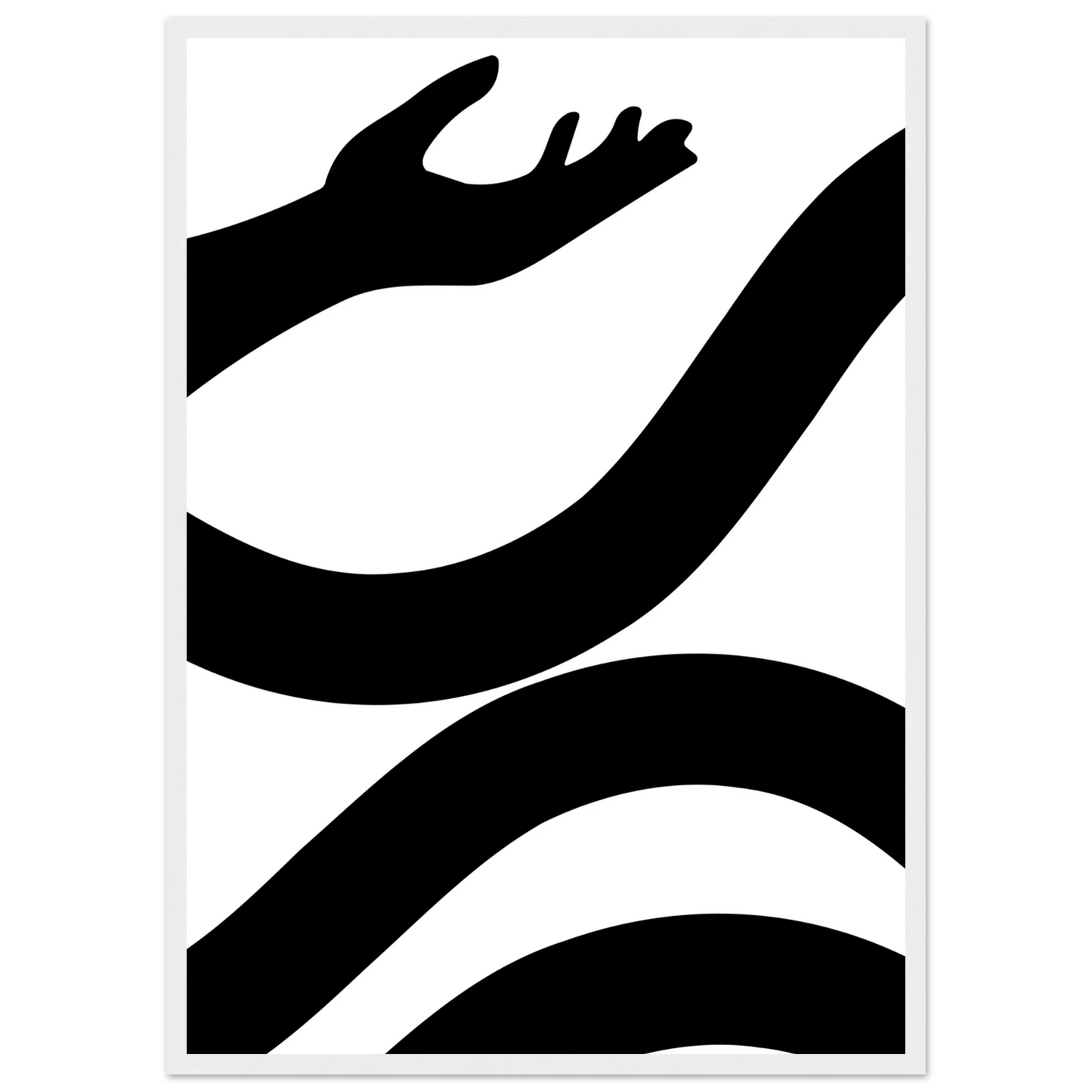 Abstract embrace minimalist black white line art print by anya trut choose your size and frame art print in a Wood frame size A2 (42 x 59.4  cm) affordable wall art by Art Aunty NZ