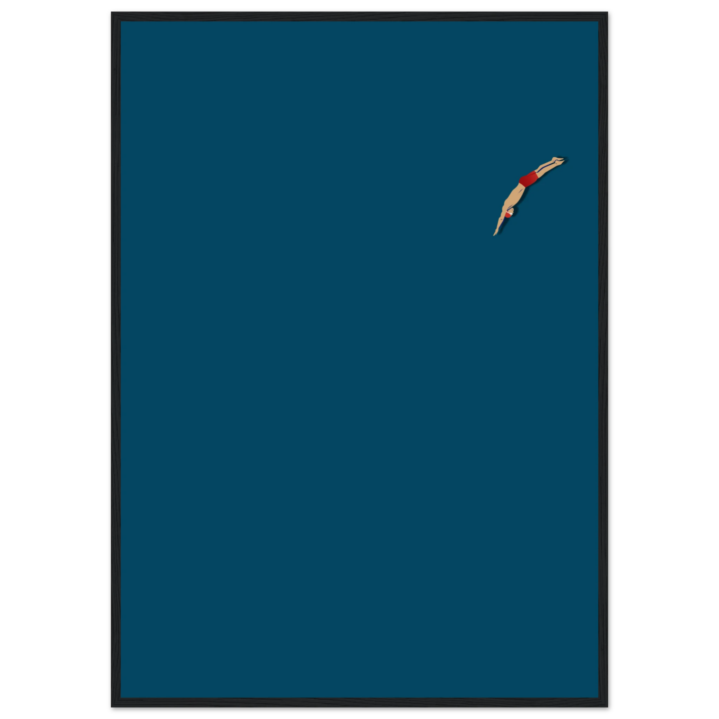 Minimalist dive serene swimmer art print by anya trut choose your size frame for a custom look art print in a Black frame size A2 (42 x 59.4  cm) affordable wall art by Art Aunty NZ