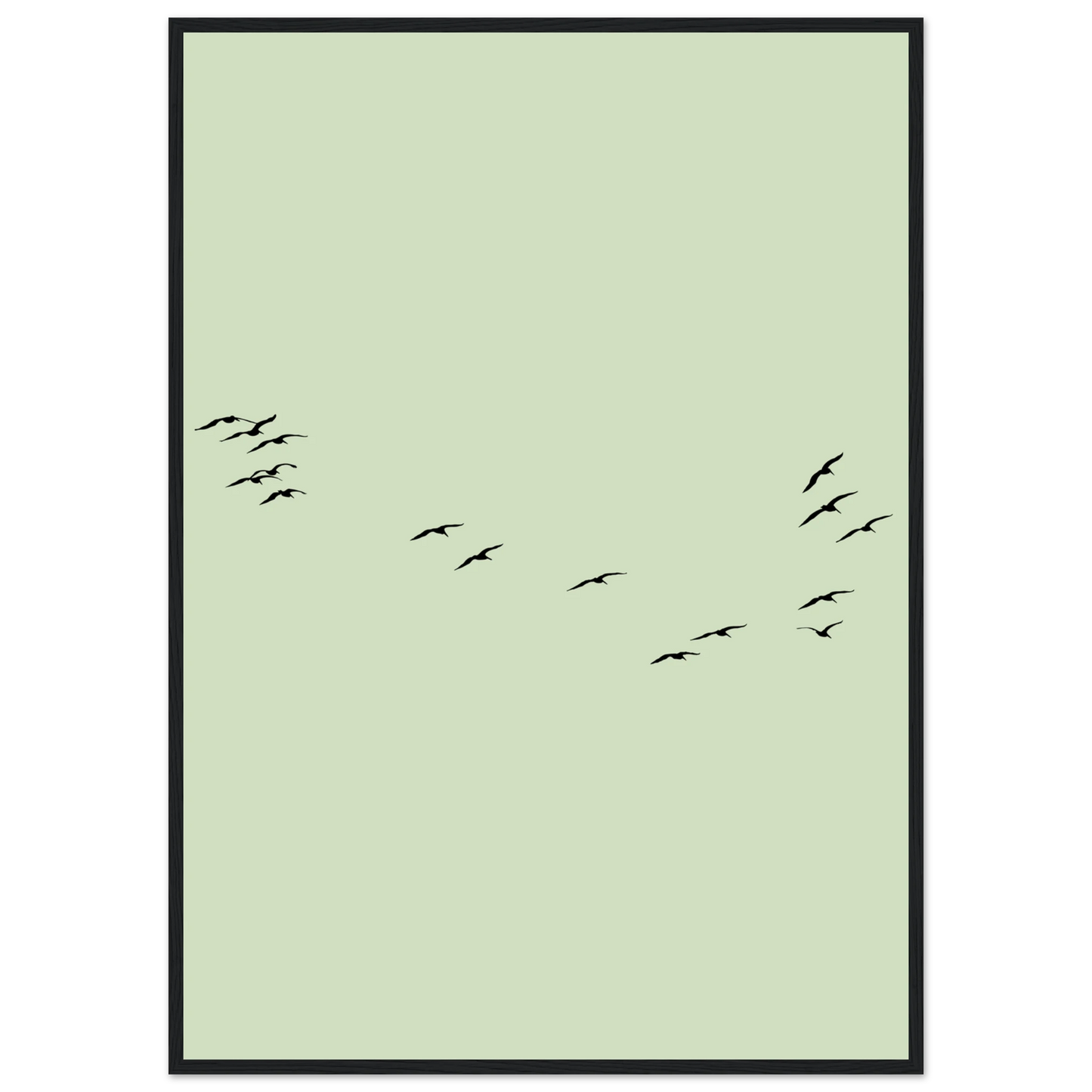 Minimalist flight framed poster serene birds in motion by anya trut available in multiple sizes frames art print in a Black frame size A2 (42 x 59.4  cm) affordable wall art by Art Aunty NZ