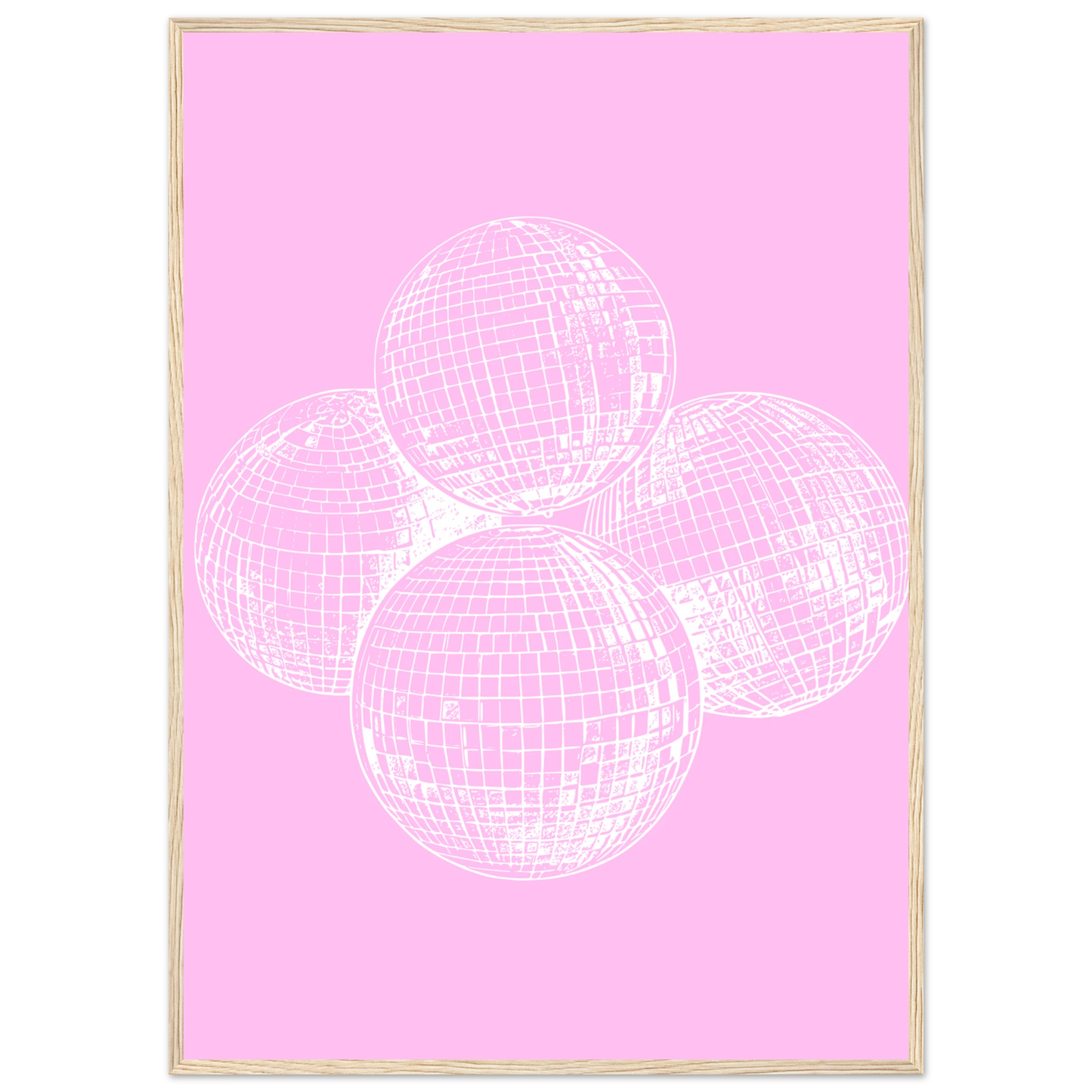 Pink disco dream geometric disco balls framed poster by anya trut in your choice of size and frame art print in a Black frame size A1 (59.4 x 84.1  cm) affordable wall art by Art Aunty NZ