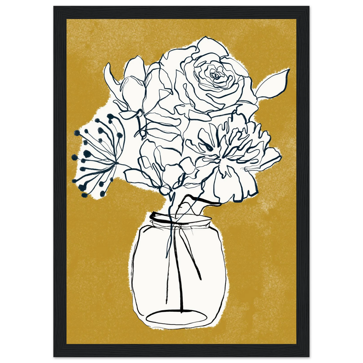 Minimalist floral sketch poster elegant botanical art print for modern interiors in your choice of frame art print in a Wood frame size 21x29.7 cm / 8x12" affordable wall art by Art Aunty NZ