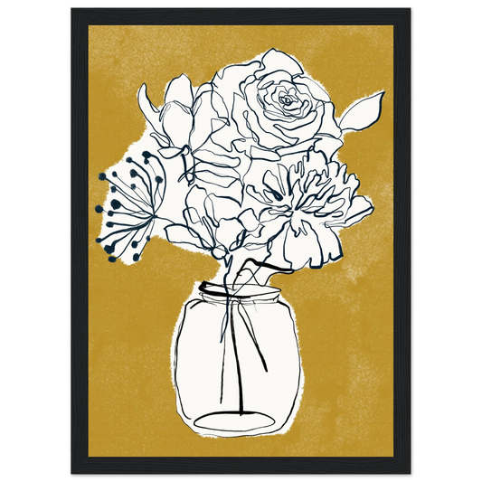 Minimalist floral sketch poster elegant botanical art print for modern interiors in your choice of frame art print in a Wood frame size 21x29.7 cm / 8x12" affordable wall art by Art Aunty NZ