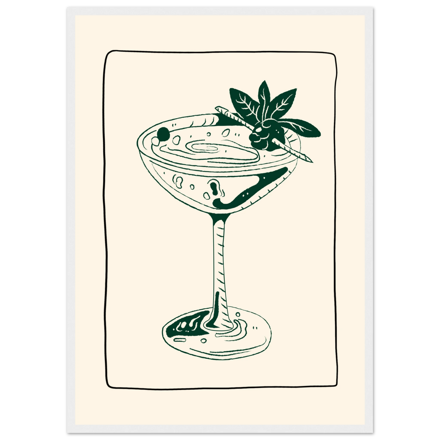 Evening elixir cocktail art print by anya trut choose your size and frame for effortless style art print in a Wood frame size A2 (42 x 59.4  cm) affordable wall art by Art Aunty NZ