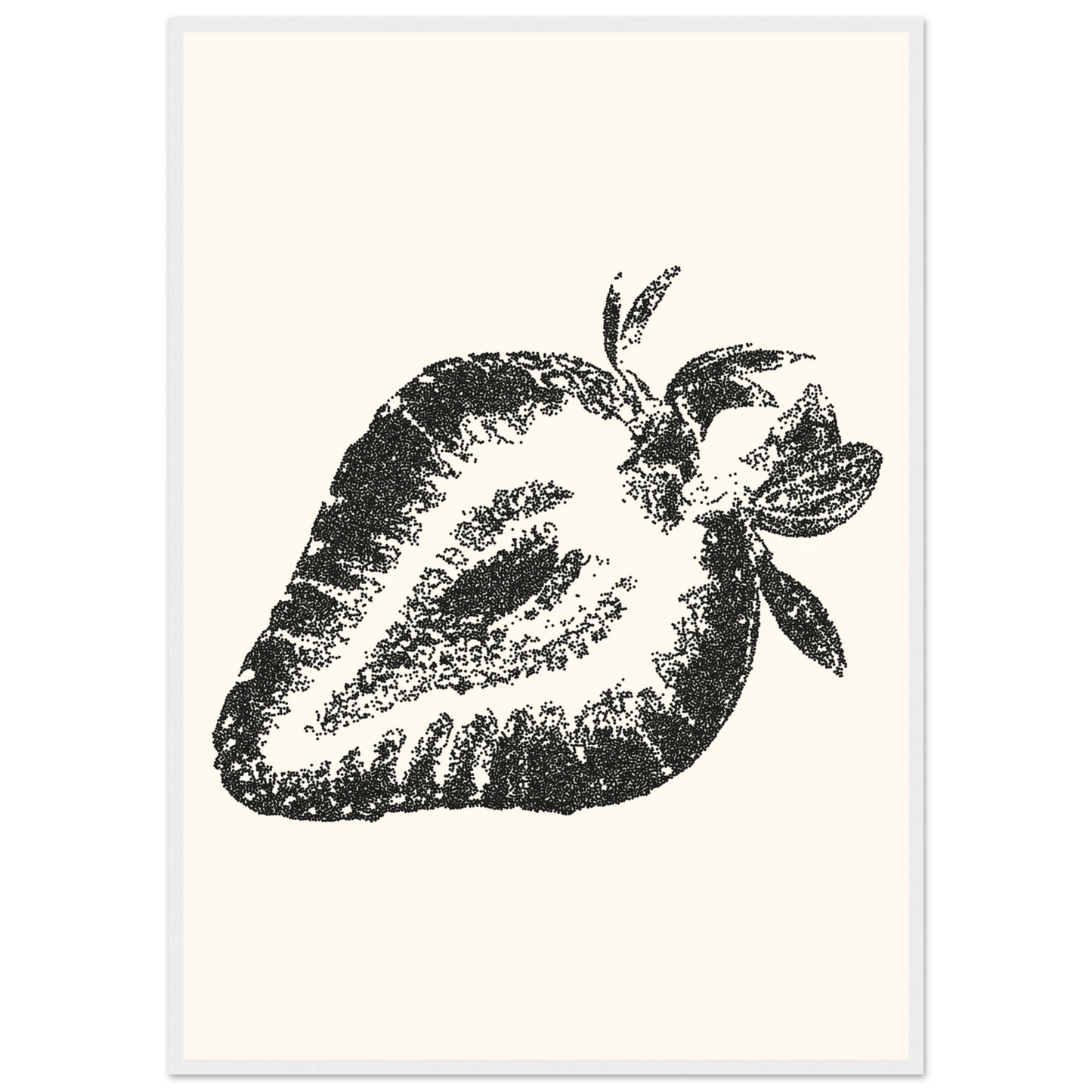 Strawberry pointillism print modern farmhouse wall art in your choice of size frame art print in a White frame size 21x29.7 cm / 8x12" affordable wall art by Art Aunty NZ