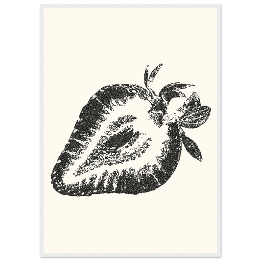 Strawberry pointillism print modern farmhouse wall art in your choice of size frame art print in a White frame size 21x29.7 cm / 8x12" affordable wall art by Art Aunty NZ