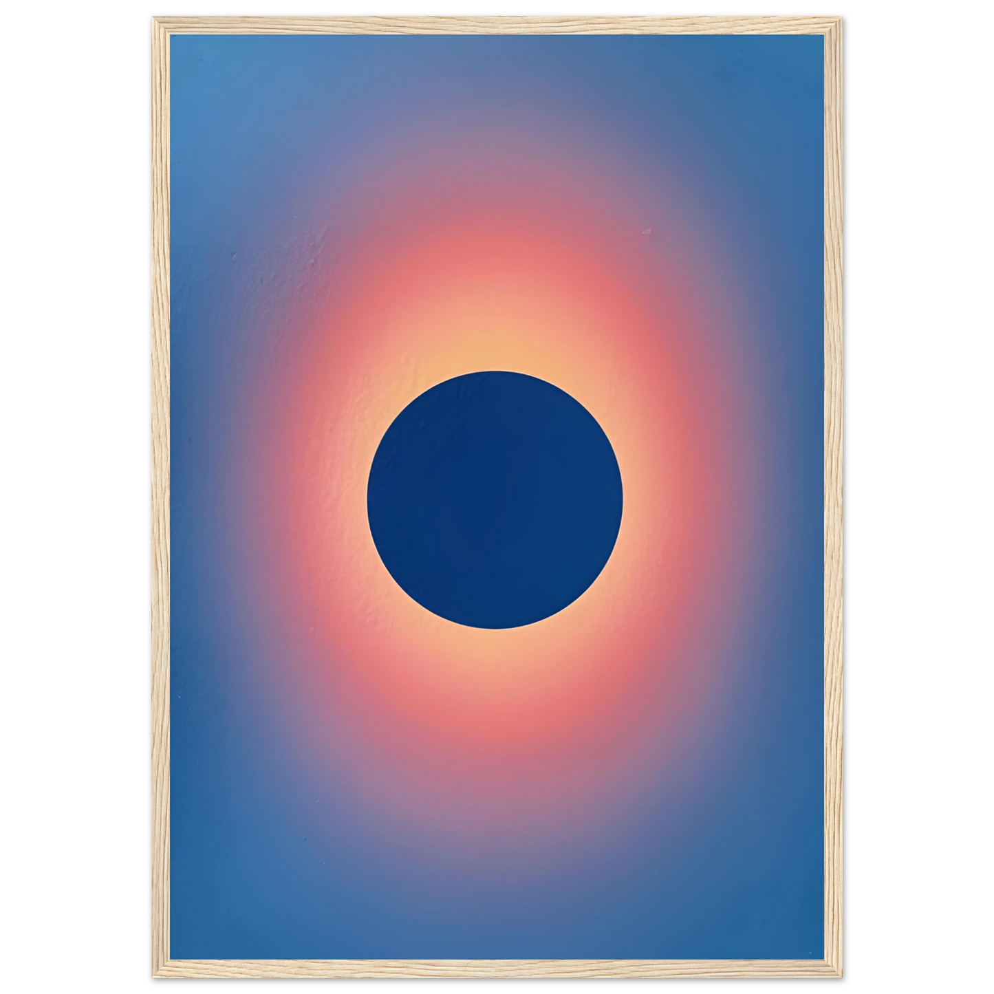 Cosmic eclipse gradient art print celestial blue sunset glow wall decor by anya trut multiple sizes and frames art print in a White frame size A1 (59.4 x 84.1  cm) affordable wall art by Art Aunty NZ