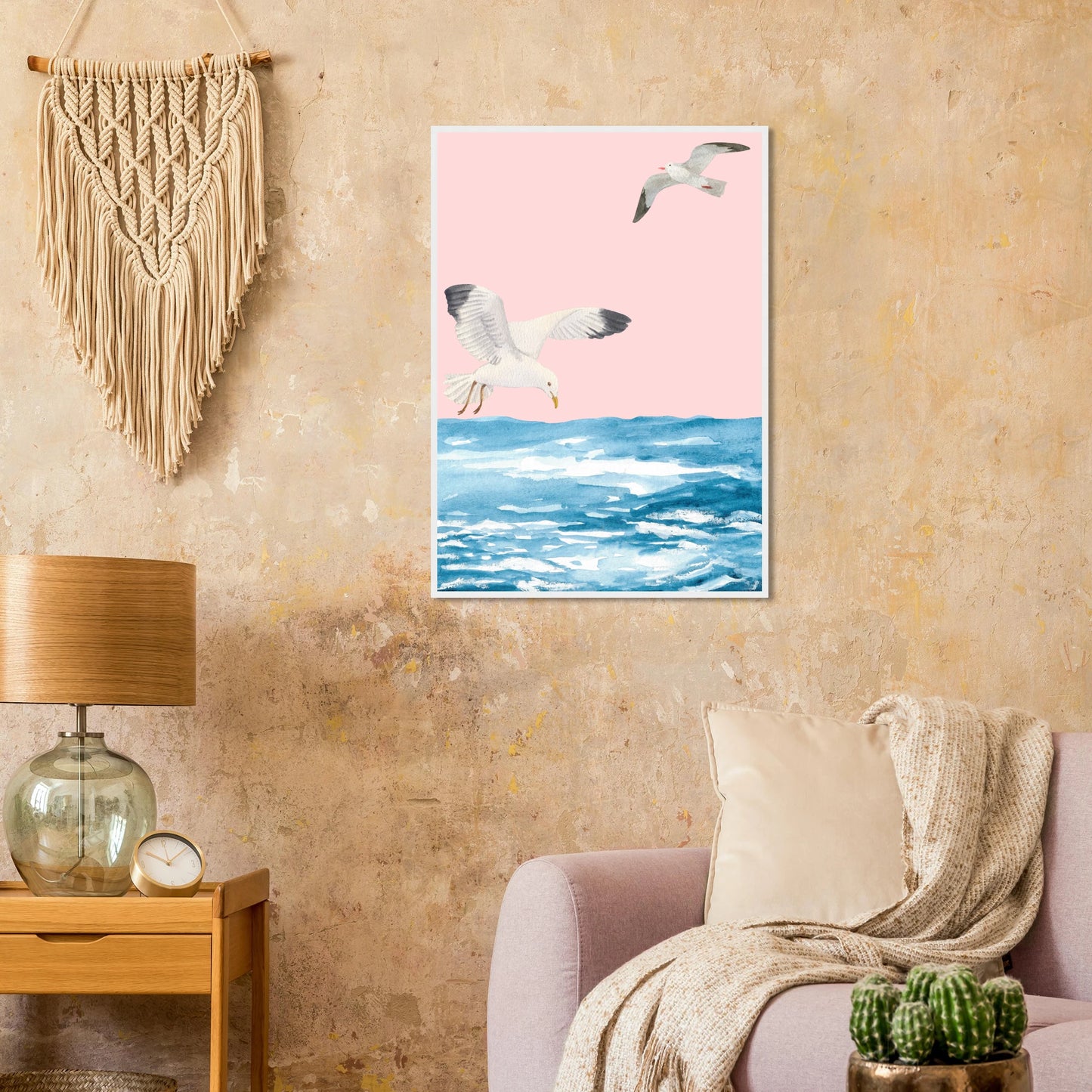 Coastal flight serene seagull watercolour art print by anya trut choose your size frame art print in a  size  affordable wall art by Art Aunty NZ
