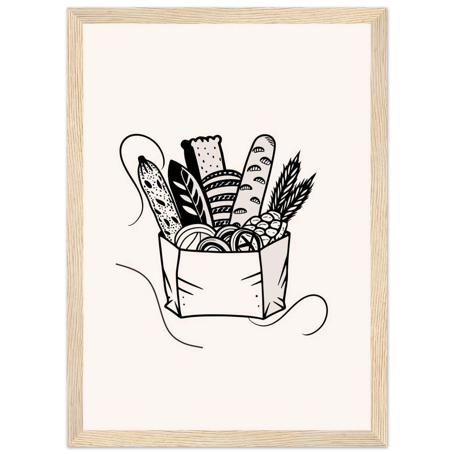 Morning bread art print in a White frame size A2 (42 x 59.4  cm) affordable wall art by Art Aunty NZ