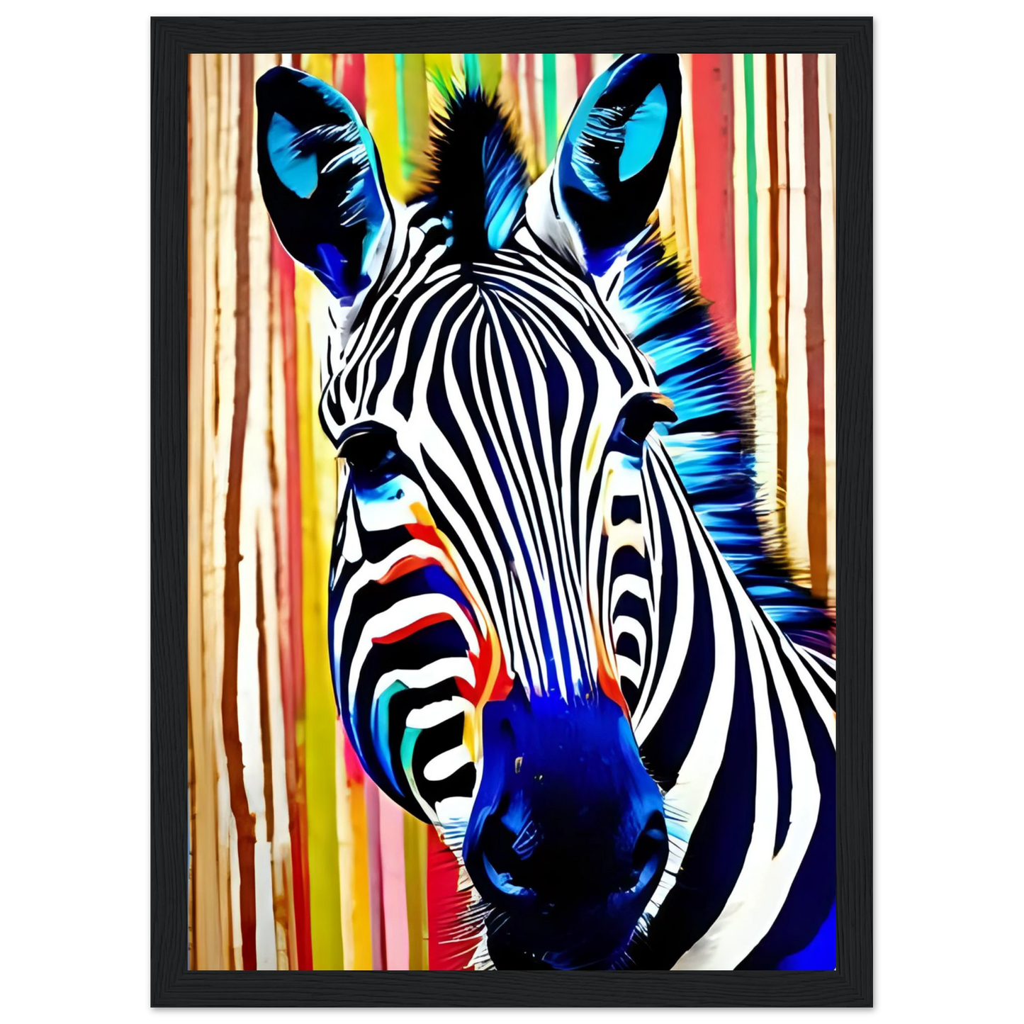 Abstract neon zebra art print electric stripes by anya trut in your choice of size and frame art print in a White frame size A2 (42 x 59.4  cm) affordable wall art by Art Aunty NZ