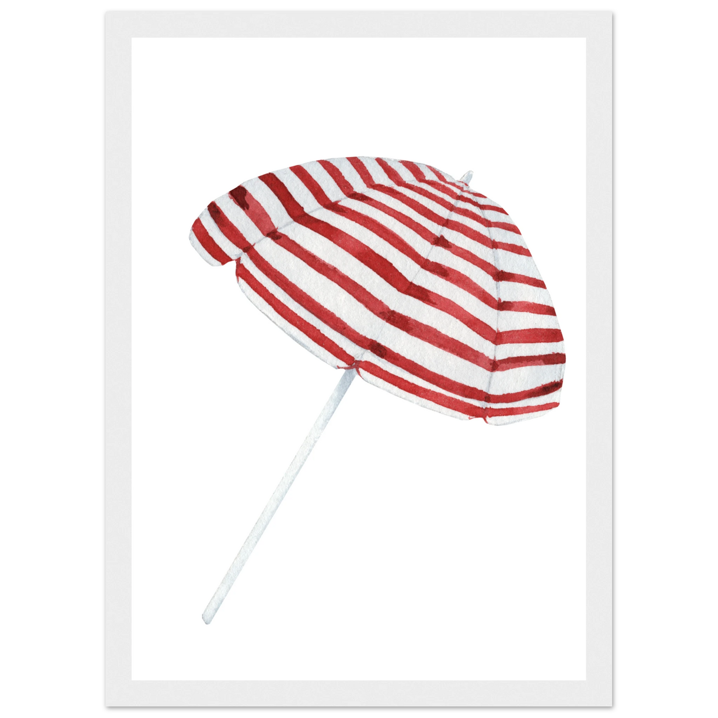 Summer stripes beach umbrella art print by anya trut coastal chic wall decor in multiple sizes frames art print in a Wood frame size A1 (59.4 x 84.1  cm) affordable wall art by Art Aunty NZ
