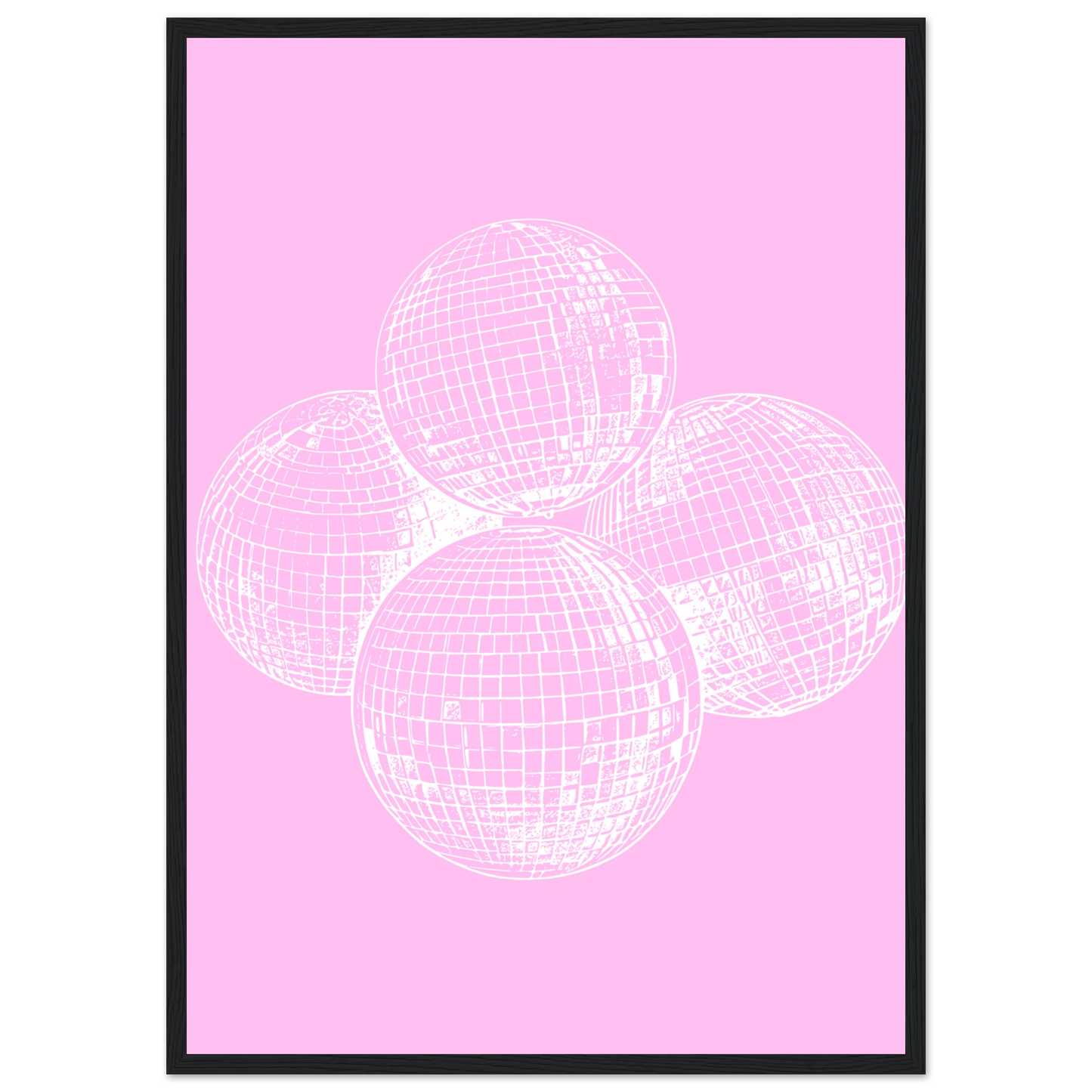 Pink disco dream geometric disco balls framed poster by anya trut in your choice of size and frame art print in a Wood frame size 21x29.7 cm / 8x12" affordable wall art by Art Aunty NZ